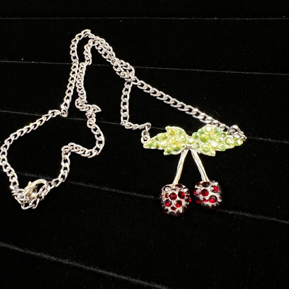 Vintage | Y2K | Rhinestone Cherries | Necklace - Picture 1 of 1
